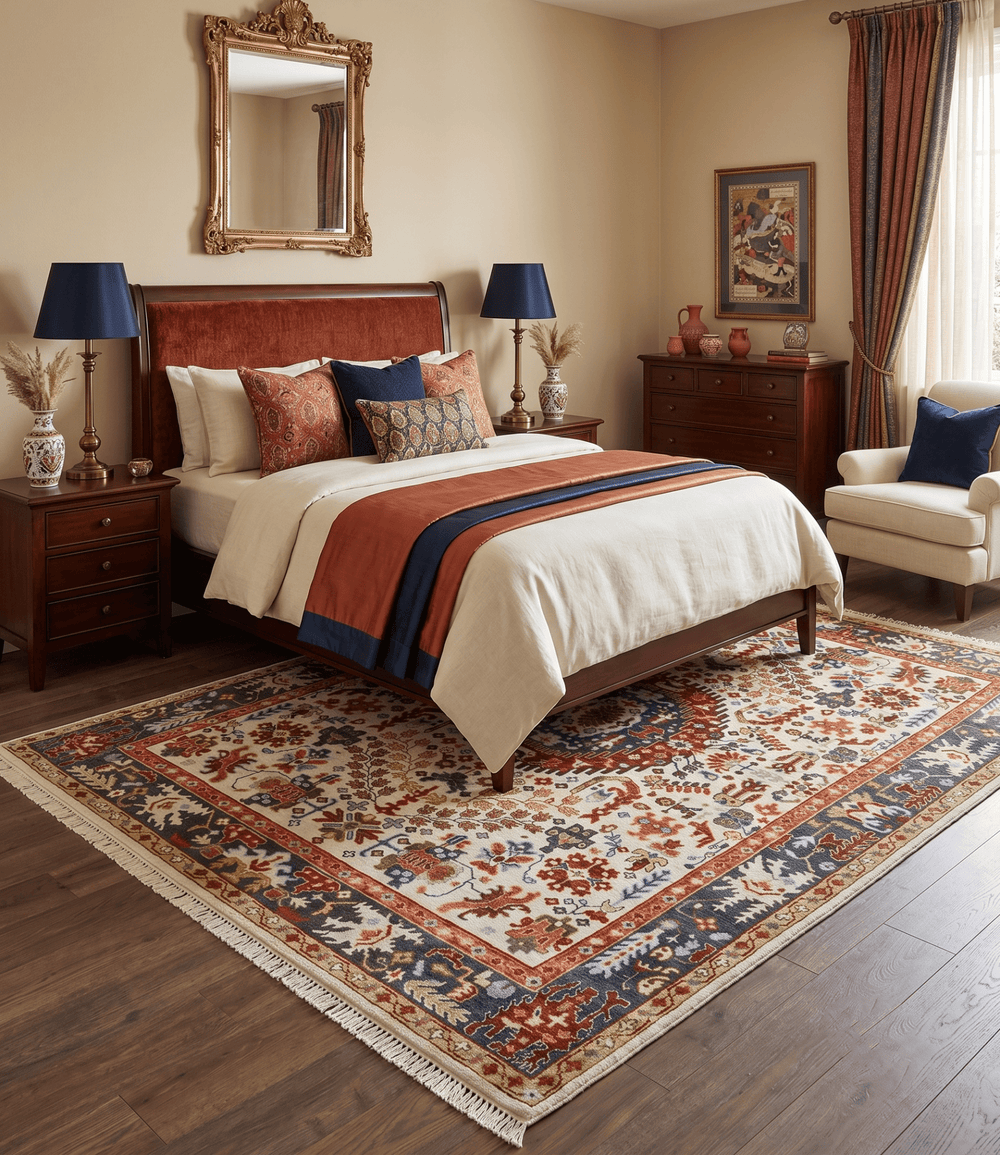 Hand Knotted traditional Oriental Ivory, Rust and Gray wool Area Rug - The Rug Decor