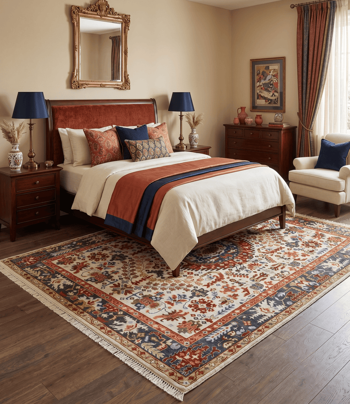 Hand Knotted traditional Oriental Ivory, Rust and Gray wool Area Rug - The Rug Decor