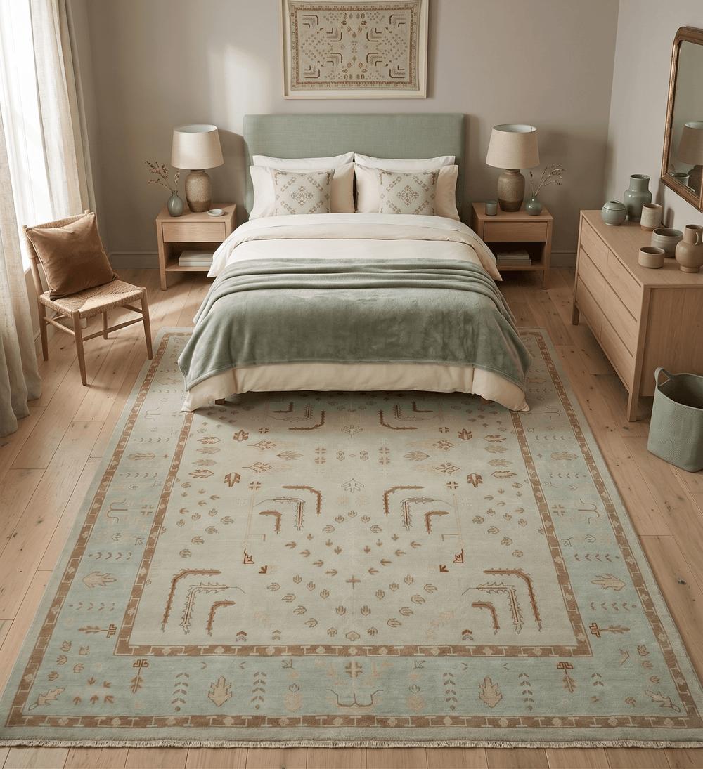 Hand Knotted Traditional Oushak 8x10 Beige and Brown Wool Area Rug - The Rug Decor