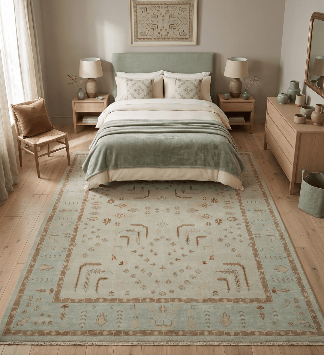 Hand Knotted Traditional Oushak 8x10 Beige and Brown Wool Area Rug - The Rug Decor