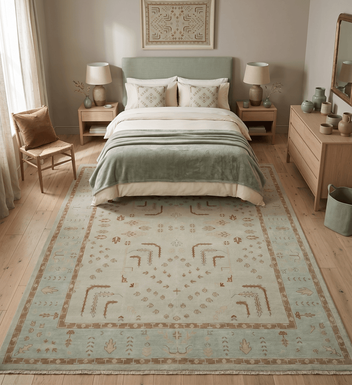 Hand Knotted Traditional Oushak 8x10 Beige and Brown Wool Area Rug - The Rug Decor