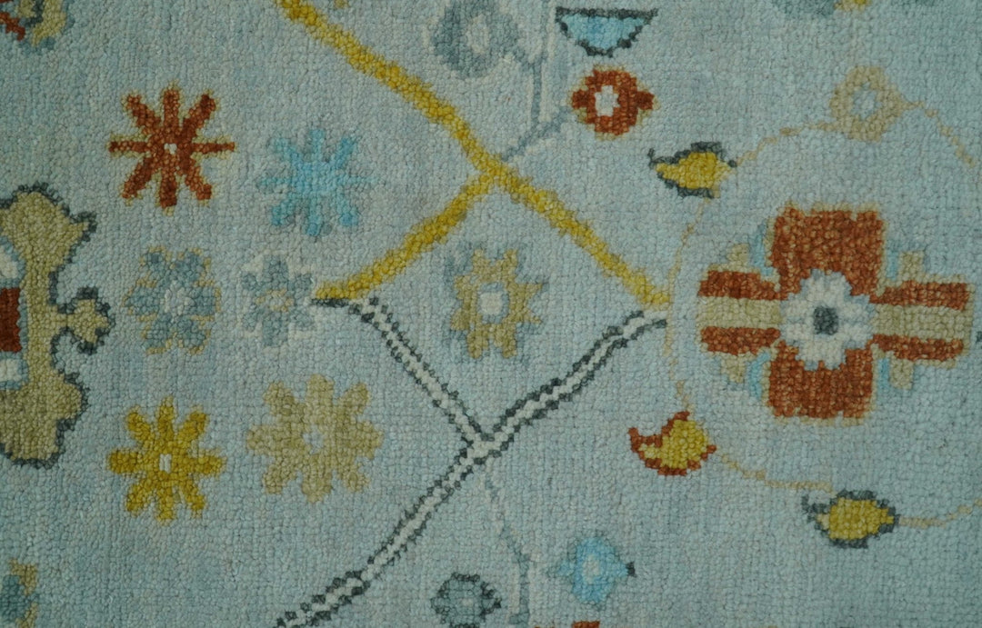 Hand Knotted Traditional Oushak Blue And Mustard Wool Rug - The Rug Decor