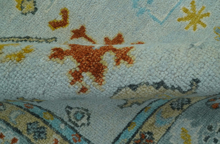 Hand Knotted Traditional Oushak Blue And Mustard Wool Rug - The Rug Decor