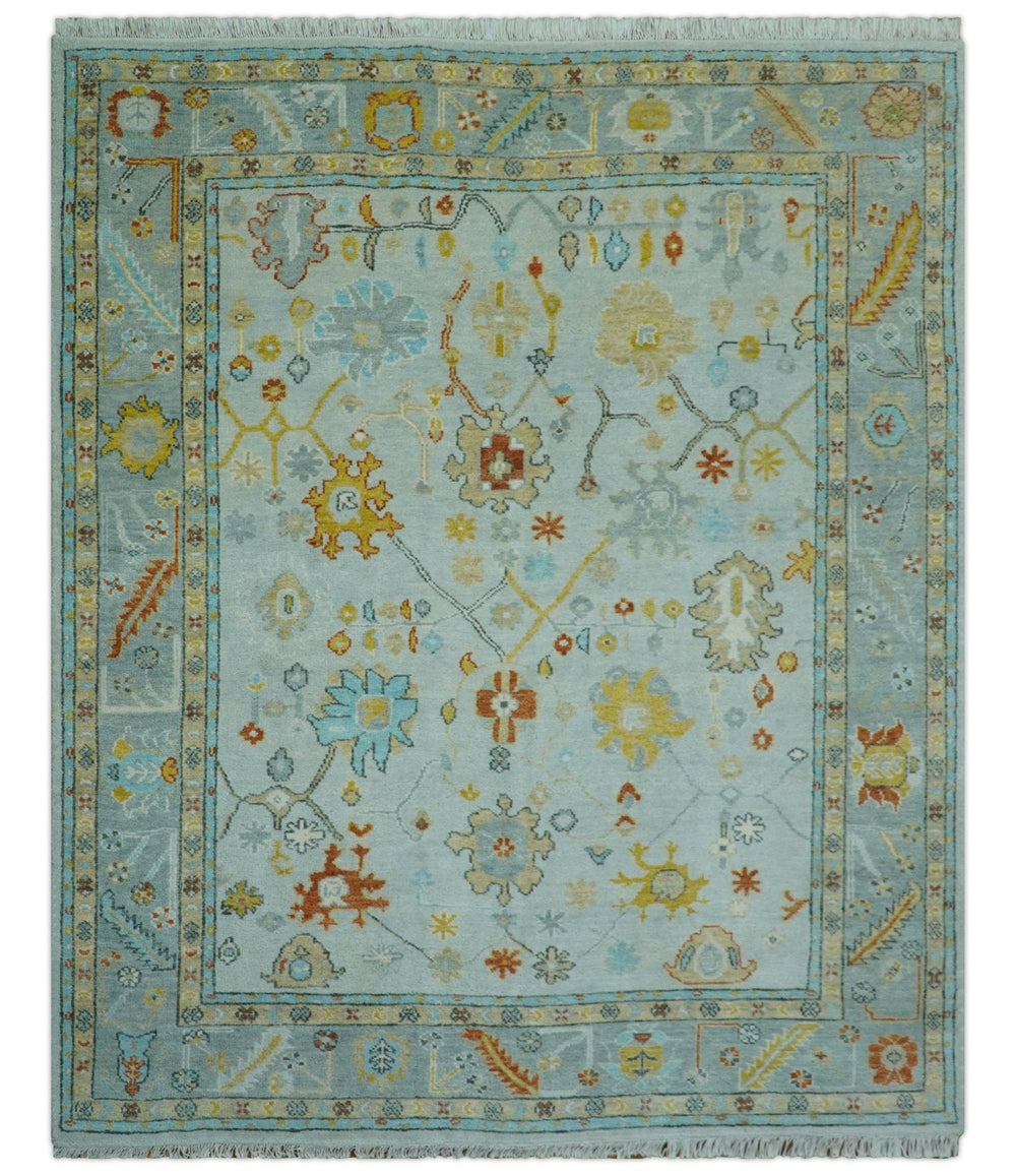 Hand Knotted Traditional Oushak Blue And Mustard Wool Rug - The Rug Decor