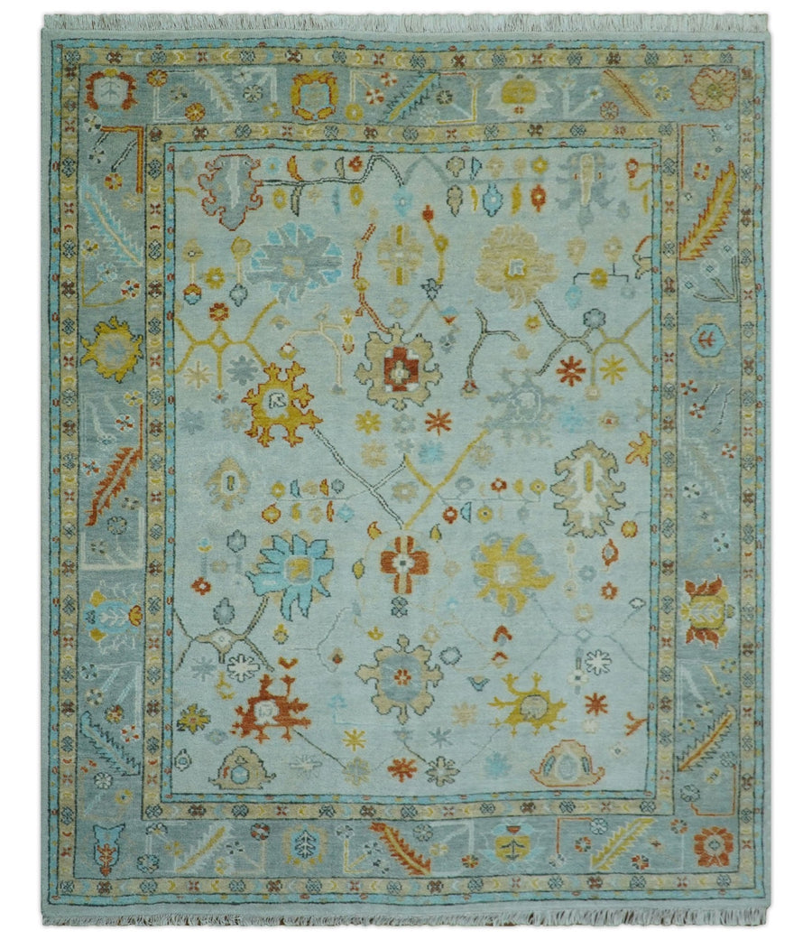 Hand Knotted Traditional Oushak Blue And Mustard Wool Rug - The Rug Decor