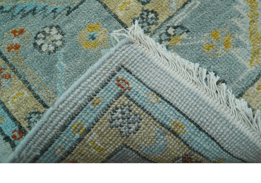 Hand Knotted Traditional Oushak Blue And Mustard Wool Rug - The Rug Decor
