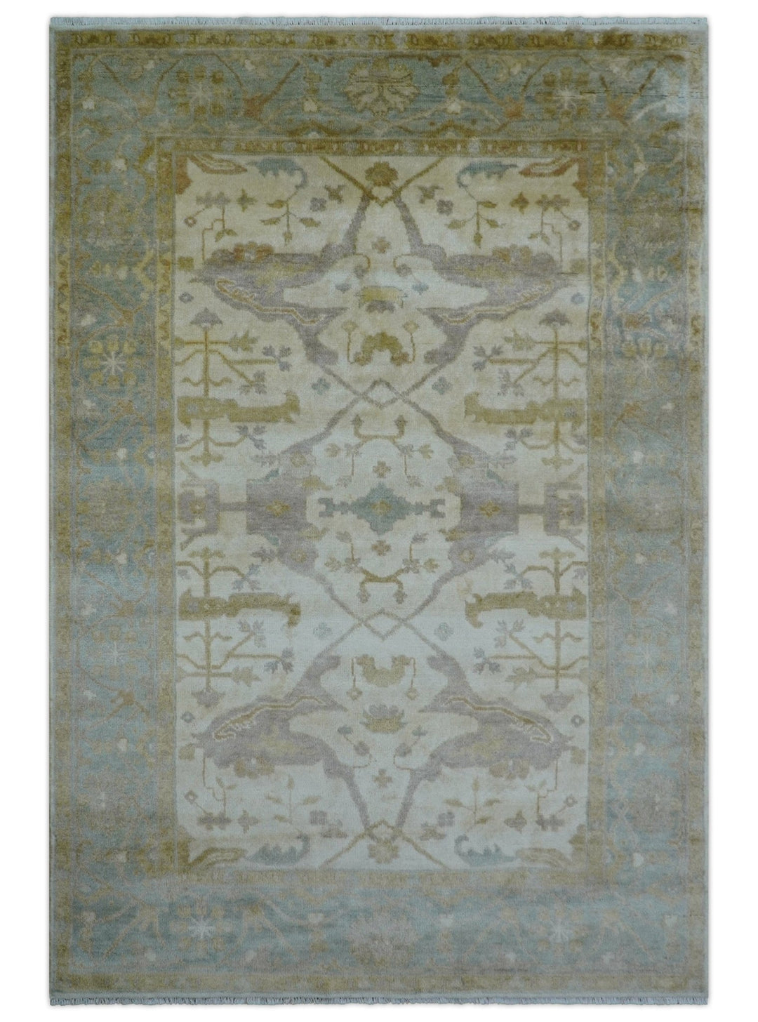 Hand Knotted Traditional Oushak Design Beige And Gray 6x9 Wool Area Rug - The Rug Decor