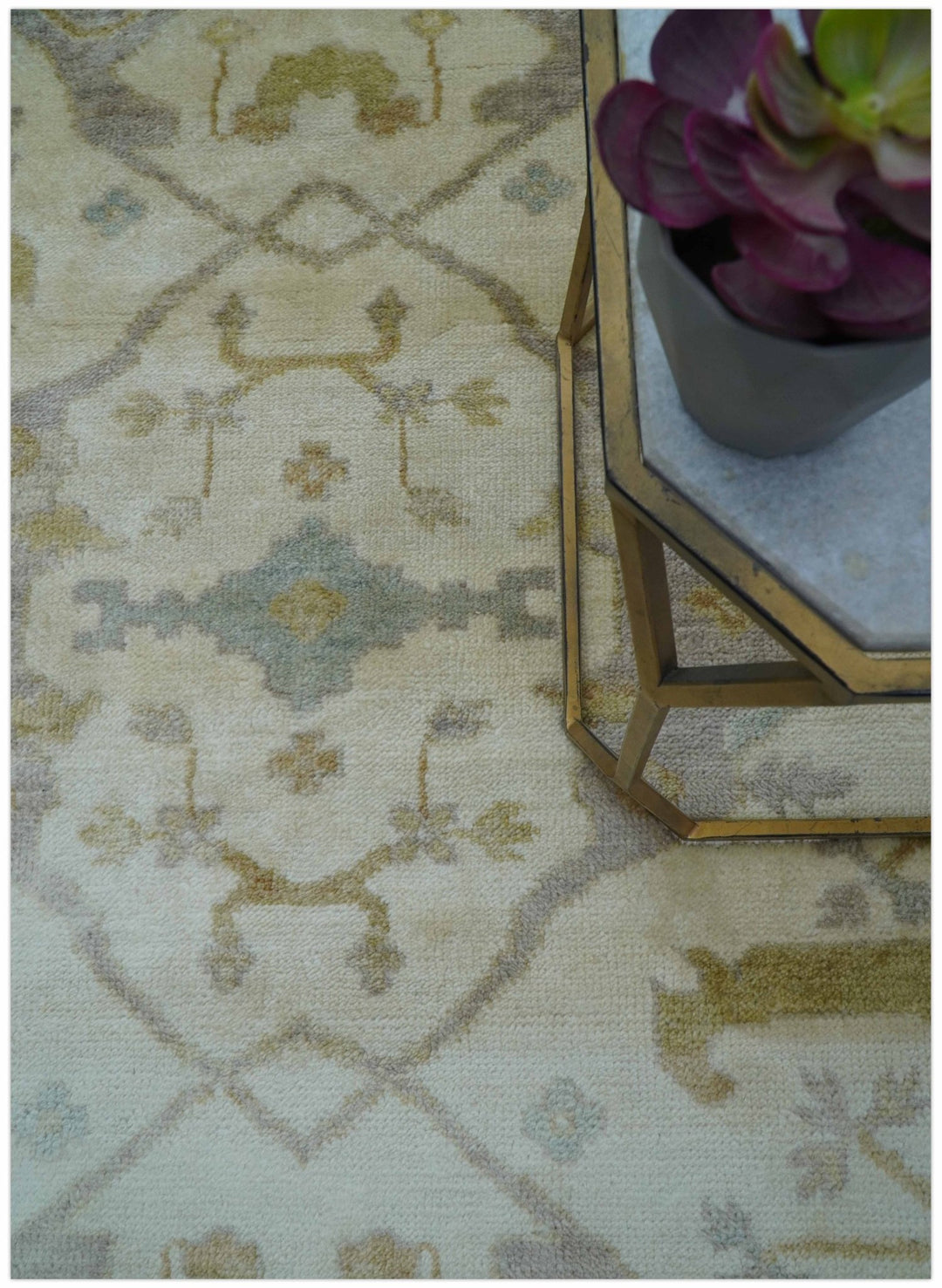 Hand Knotted Traditional Oushak Design Beige And Gray 6x9 Wool Area Rug - The Rug Decor