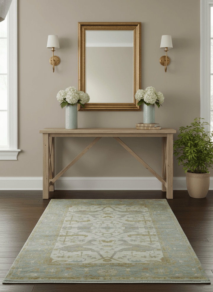 Hand Knotted Traditional Oushak Design Beige And Gray 6x9 Wool Area Rug - The Rug Decor