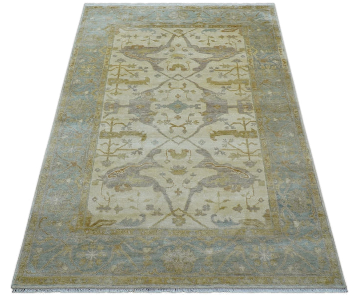 Hand Knotted Traditional Oushak Design Beige And Gray 6x9 Wool Area Rug - The Rug Decor