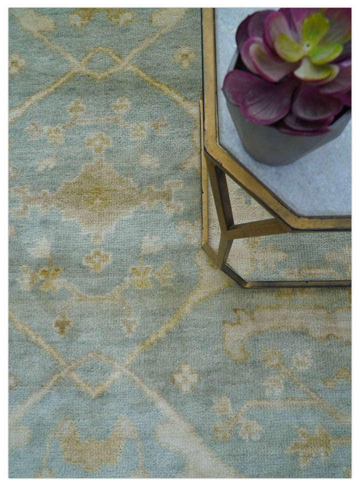 Hand Knotted Traditional Oushak Design Blue And Beige 6x9 Wool Rug - The Rug Decor