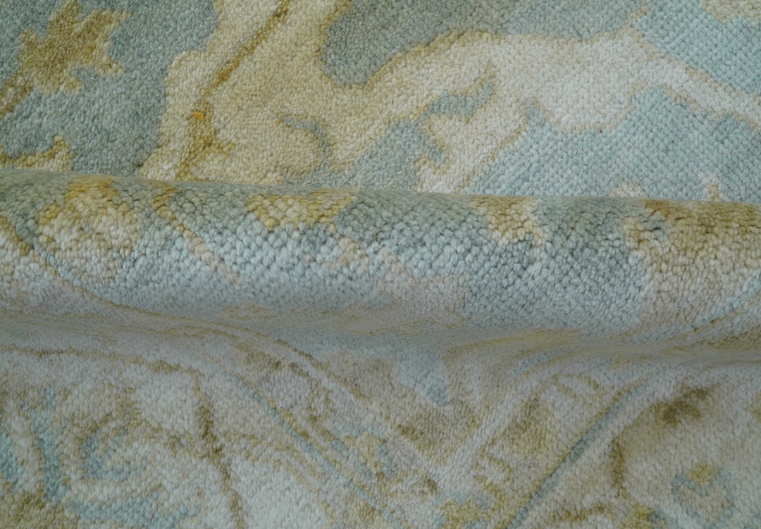Hand Knotted Traditional Oushak Design Blue And Beige 6x9 Wool Rug - The Rug Decor