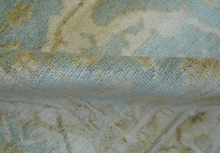 Hand Knotted Traditional Oushak Design Blue And Beige 6x9 Wool Rug - The Rug Decor