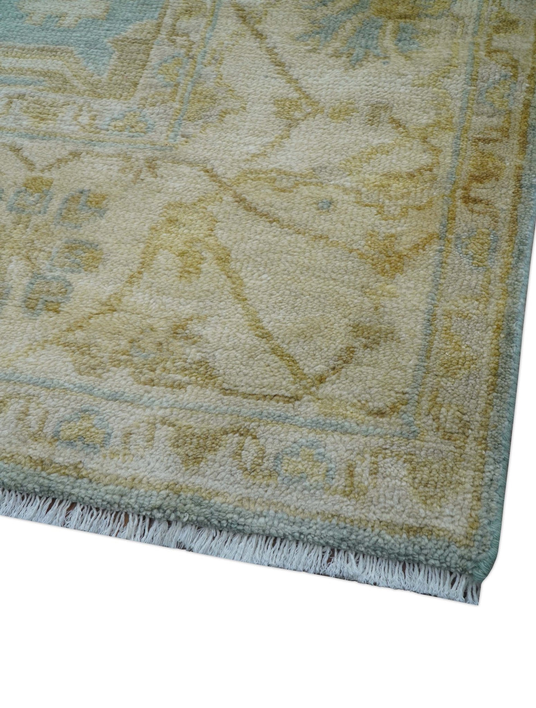 Hand Knotted Traditional Oushak Design Blue And Beige 6x9 Wool Rug - The Rug Decor