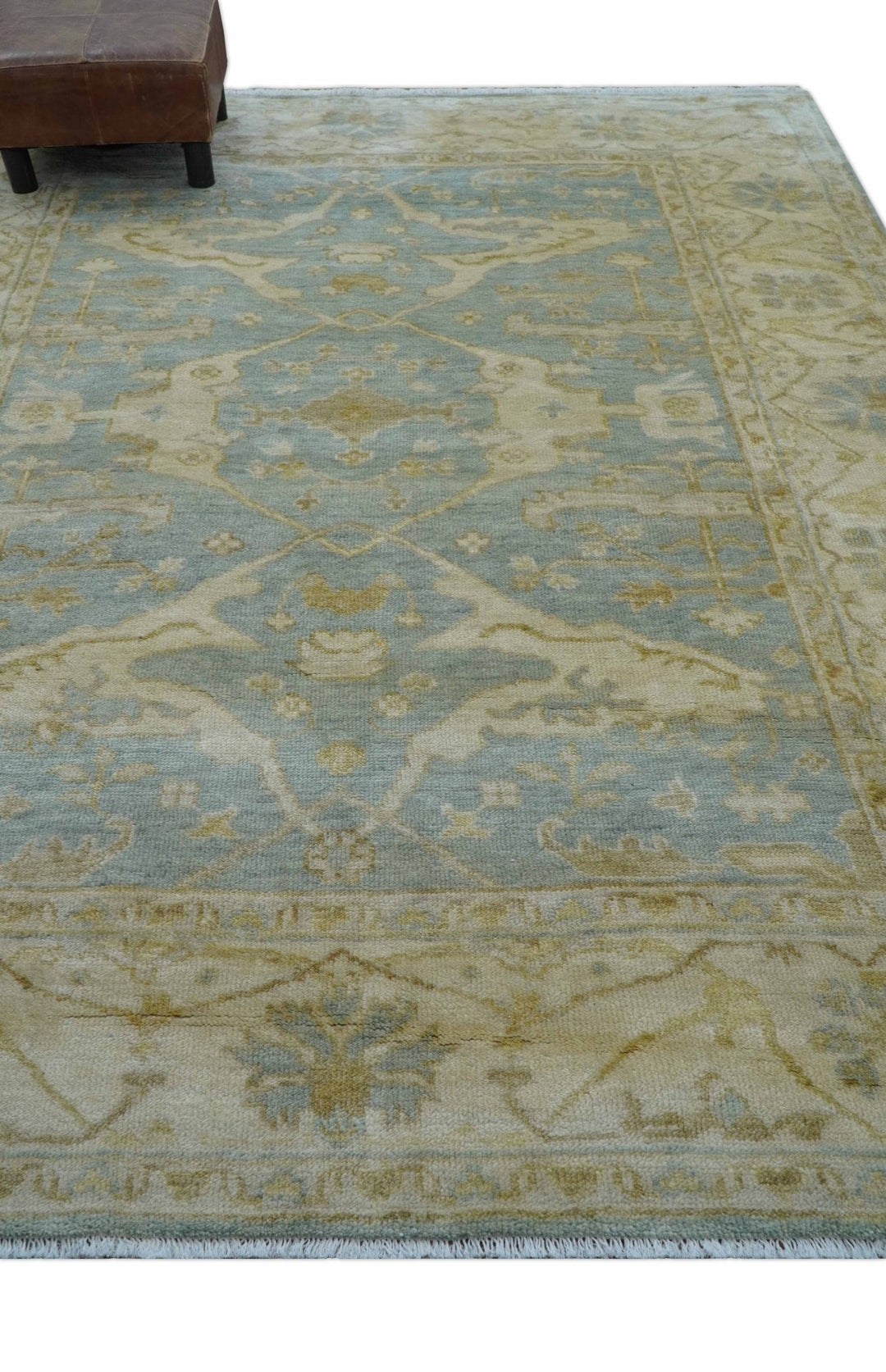 Hand Knotted Traditional Oushak Design Blue And Beige 6x9 Wool Rug - The Rug Decor