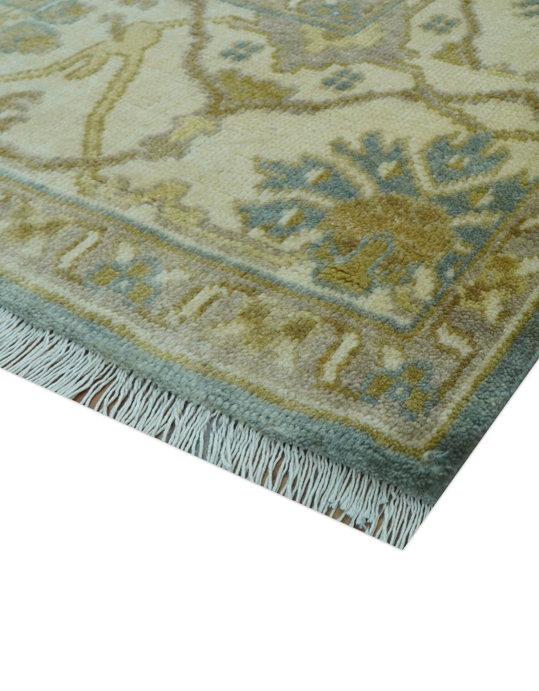 Hand Knotted Traditional Oushak Design Blue And Beige 8x10 Wool Area Rug - The Rug Decor