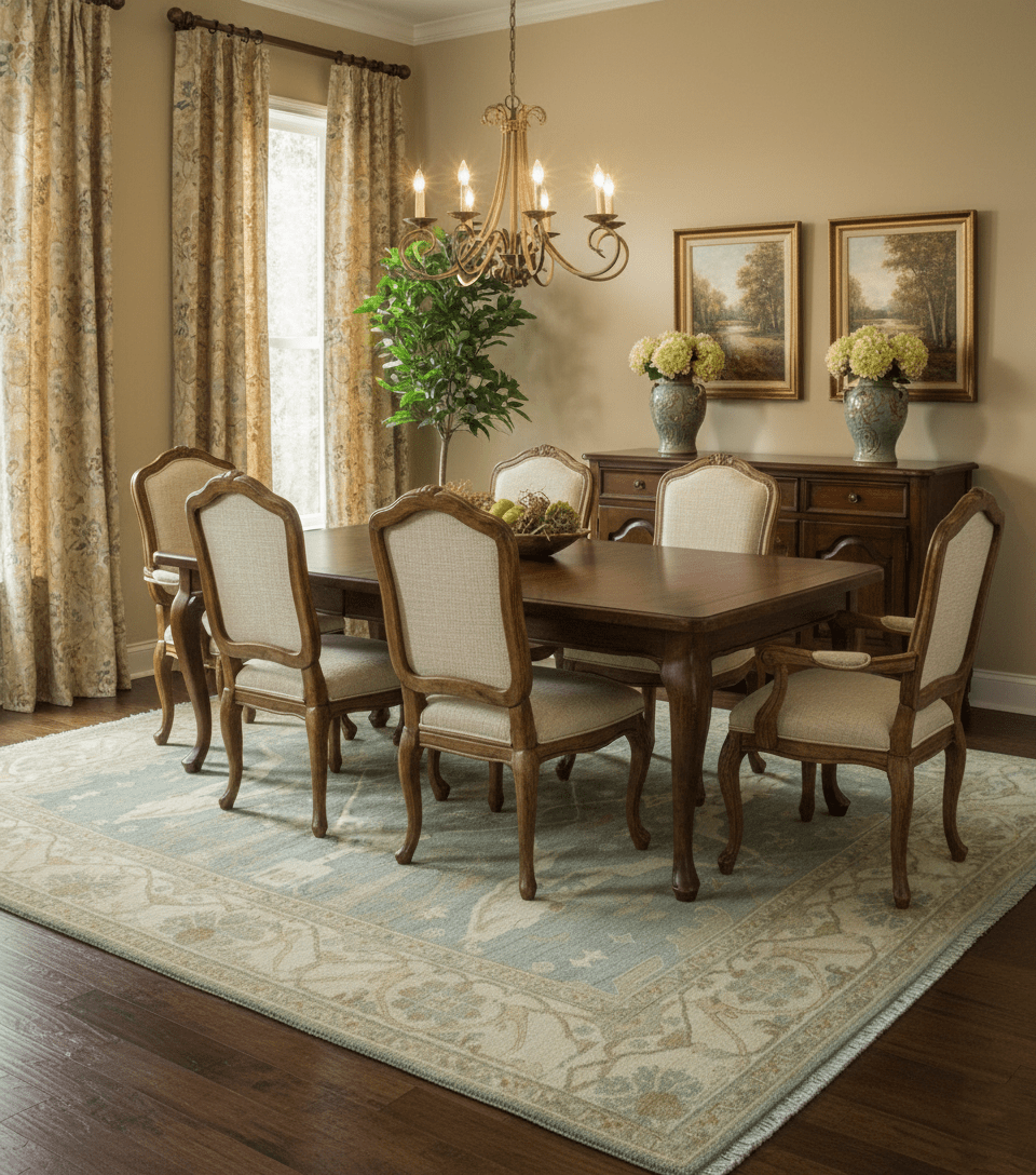 Hand Knotted Traditional Oushak Design Blue And Beige 8x10 Wool Area Rug - The Rug Decor