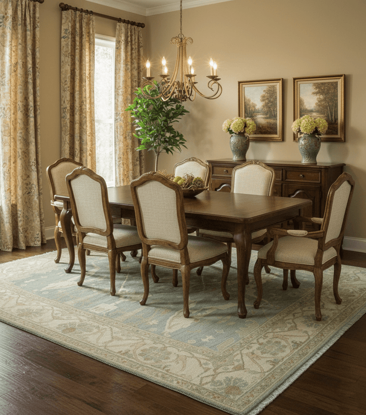 Hand Knotted Traditional Oushak Design Blue And Beige 8x10 Wool Area Rug - The Rug Decor