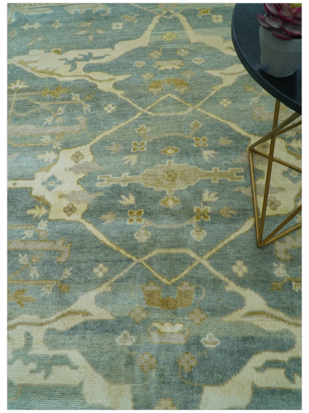 Hand Knotted Traditional Oushak Design Blue And Beige 8x10 Wool Area Rug - The Rug Decor