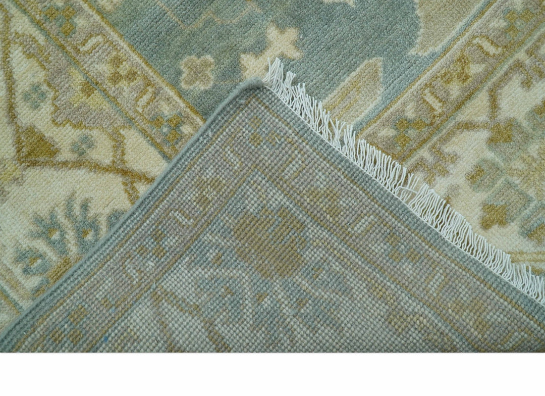 Hand Knotted Traditional Oushak Design Blue And Beige 8x10 Wool Area Rug - The Rug Decor