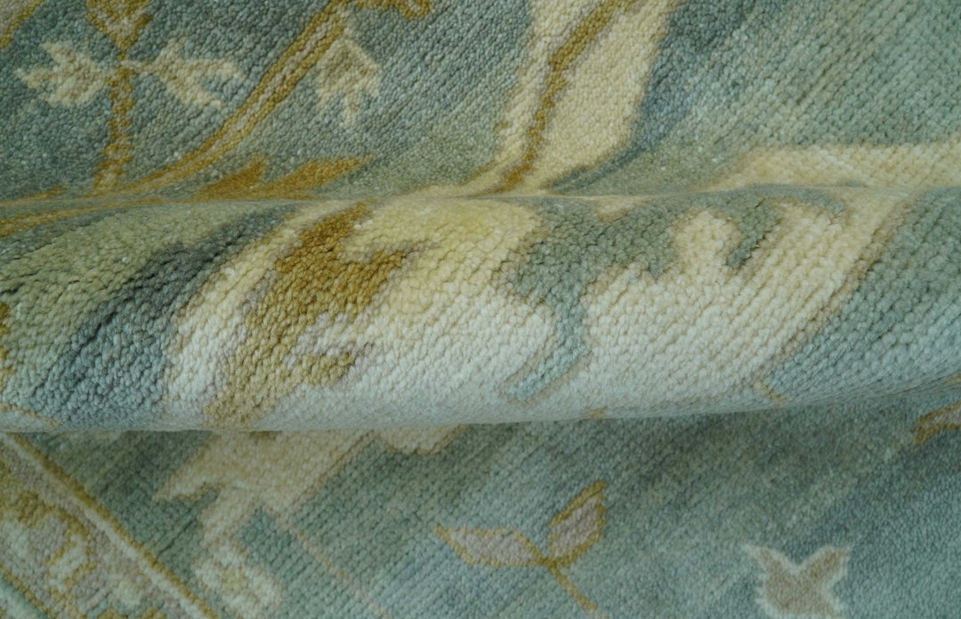 Hand Knotted Traditional Oushak Design Blue And Beige 8x10 Wool Area Rug - The Rug Decor