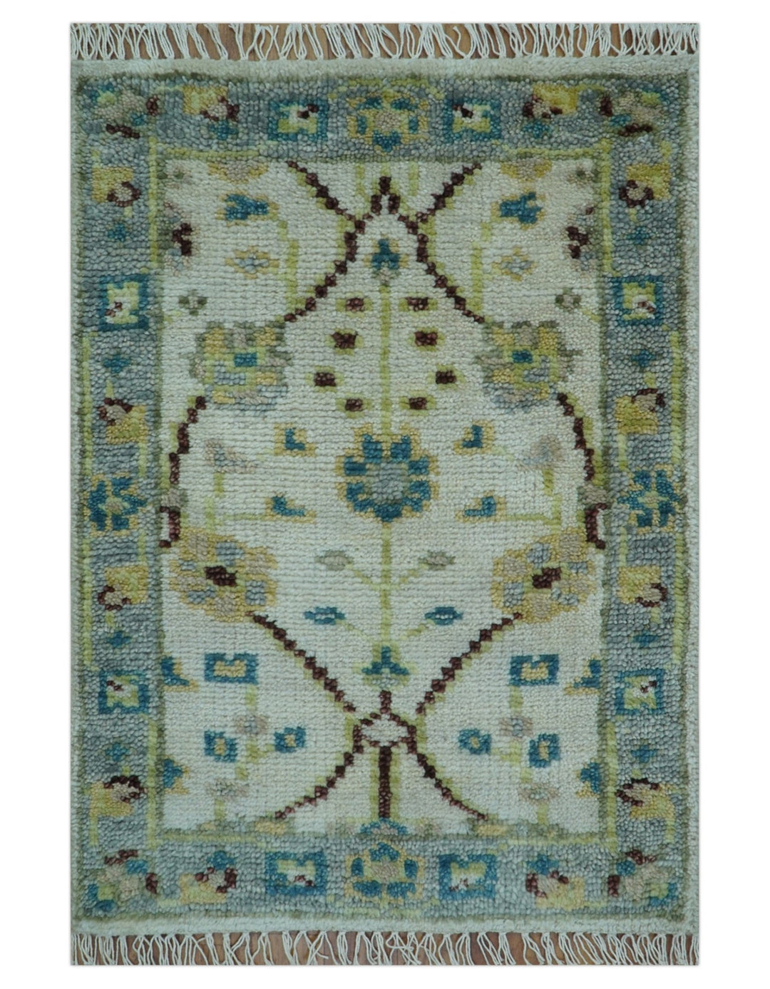 Hand knotted Traditional Oushak Design Blue And Ivory 2x3 Wool Area Rug - The Rug Decor