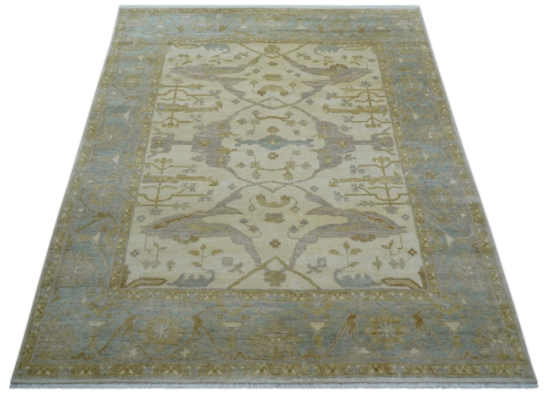 Hand Knotted Traditional Oushak Design Gray And Beige 8x10 Wool Rug - The Rug Decor