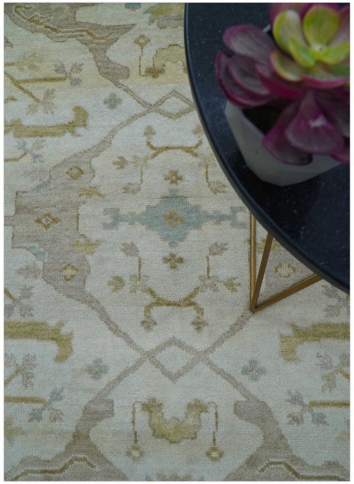 Hand Knotted Traditional Oushak Design Gray And Beige 8x10 Wool Rug - The Rug Decor