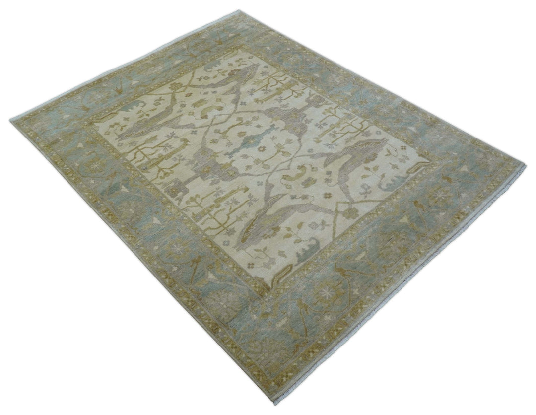 Hand Knotted Traditional Oushak Design Gray And Beige 8x10 Wool Rug - The Rug Decor
