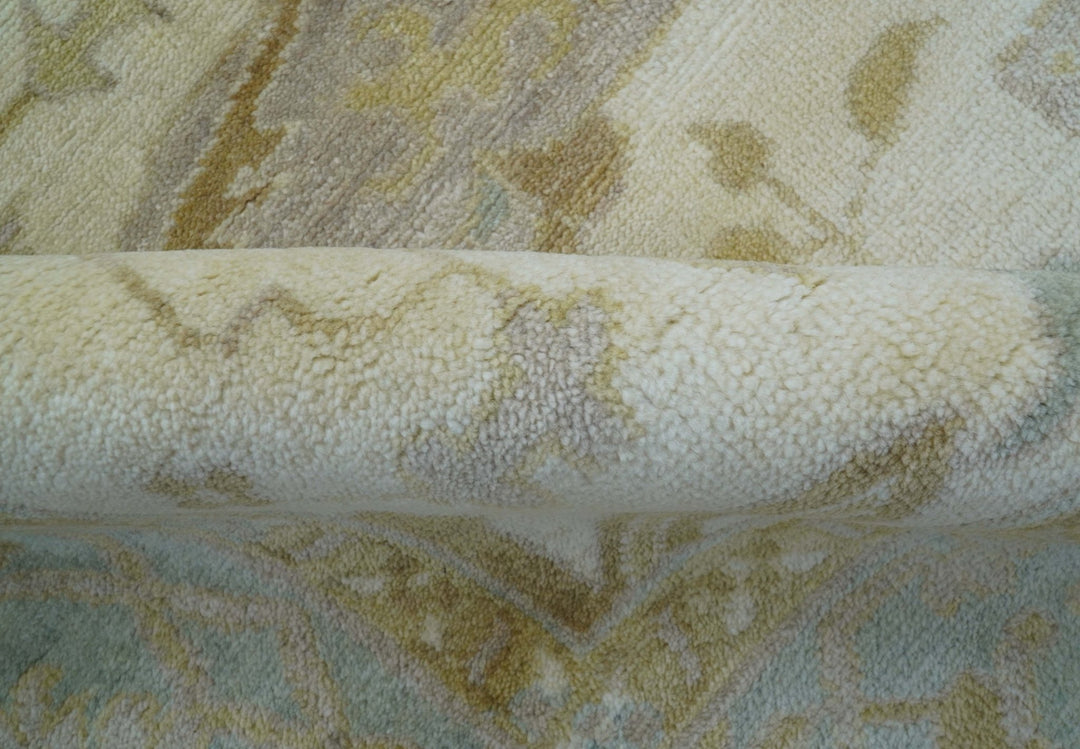 Hand Knotted Traditional Oushak Design Gray And Beige 8x10 Wool Rug - The Rug Decor