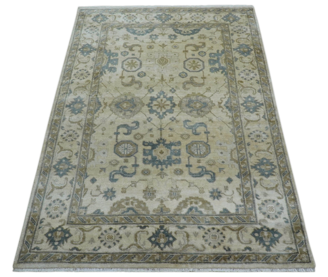 Hand Knotted Traditional Oushak Design Ivory And Gray 6x9 Wool Rug - The Rug Decor