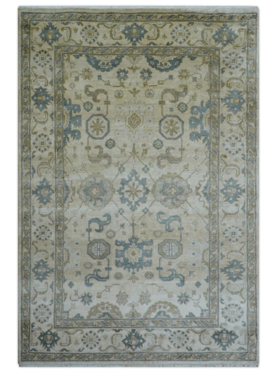 Hand Knotted Traditional Oushak Design Ivory And Gray 6x9 Wool Rug - The Rug Decor