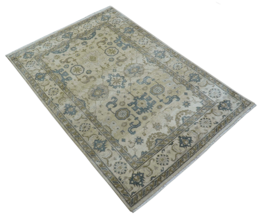 Hand Knotted Traditional Oushak Design Ivory And Gray 6x9 Wool Rug - The Rug Decor