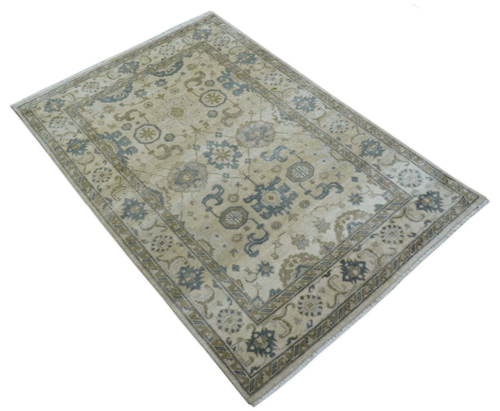 Hand Knotted Traditional Oushak Design Ivory And Gray 6x9 Wool Rug - The Rug Decor
