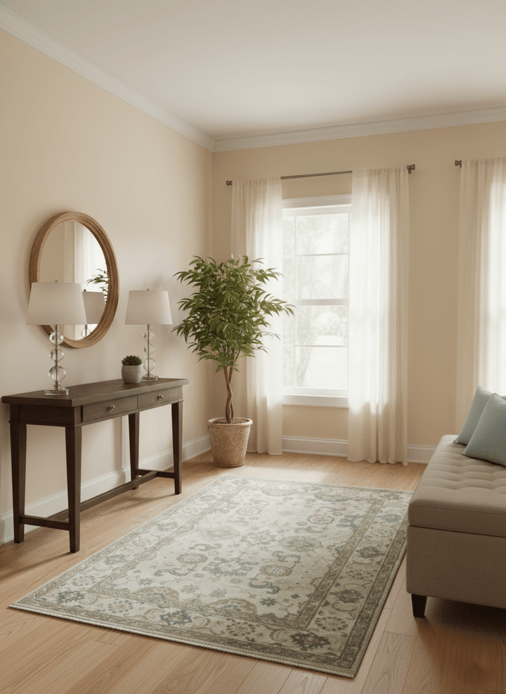 Hand Knotted Traditional Oushak Design Ivory And Gray 6x9 Wool Rug - The Rug Decor