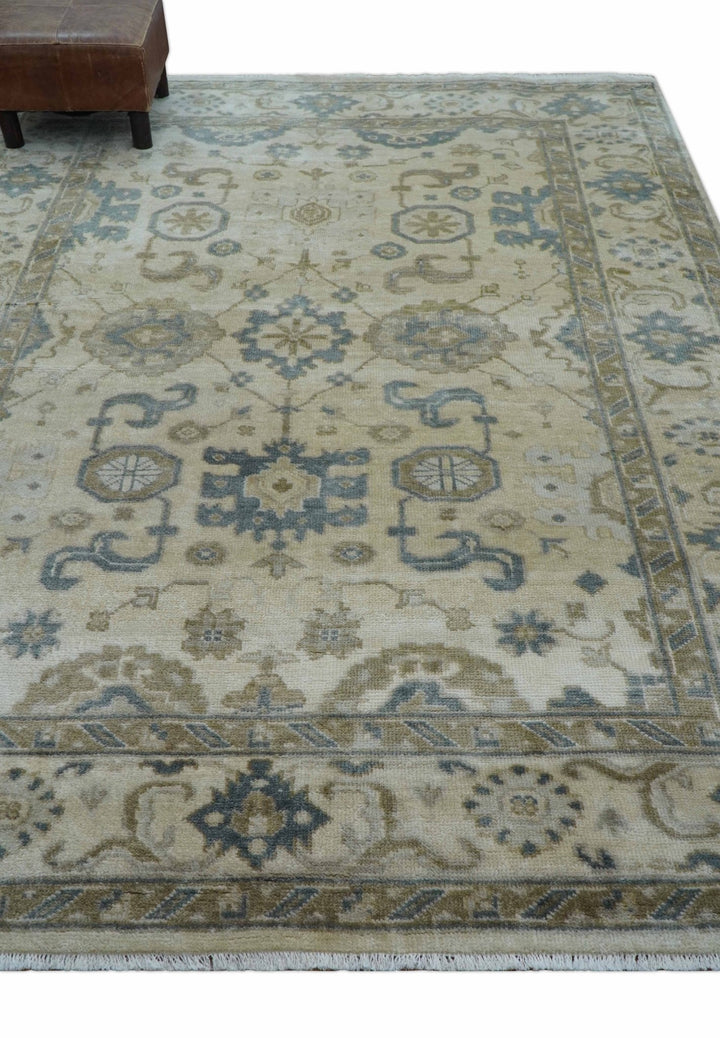 Hand Knotted Traditional Oushak Design Ivory And Gray 6x9 Wool Rug - The Rug Decor