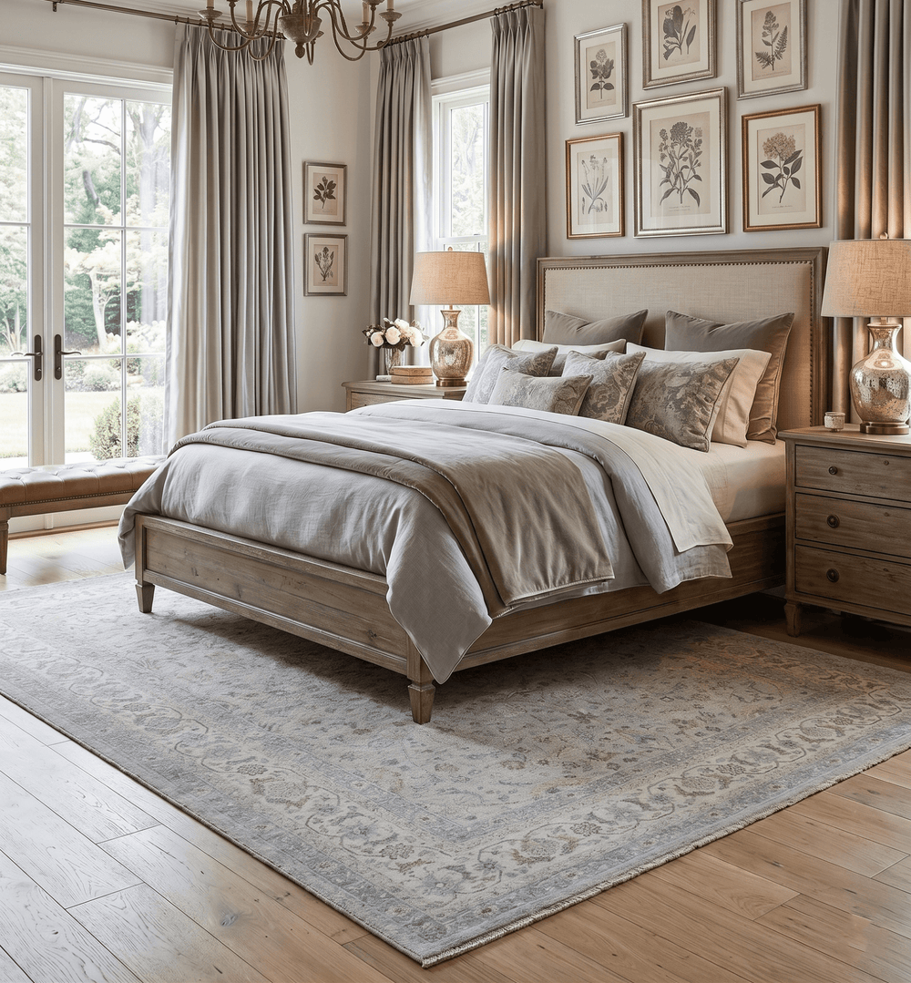 Hand Knotted Traditional Silver, brown and Beige Antique Textured Low Pile Distressed Wool Rug | TRD53114 - The Rug Decor