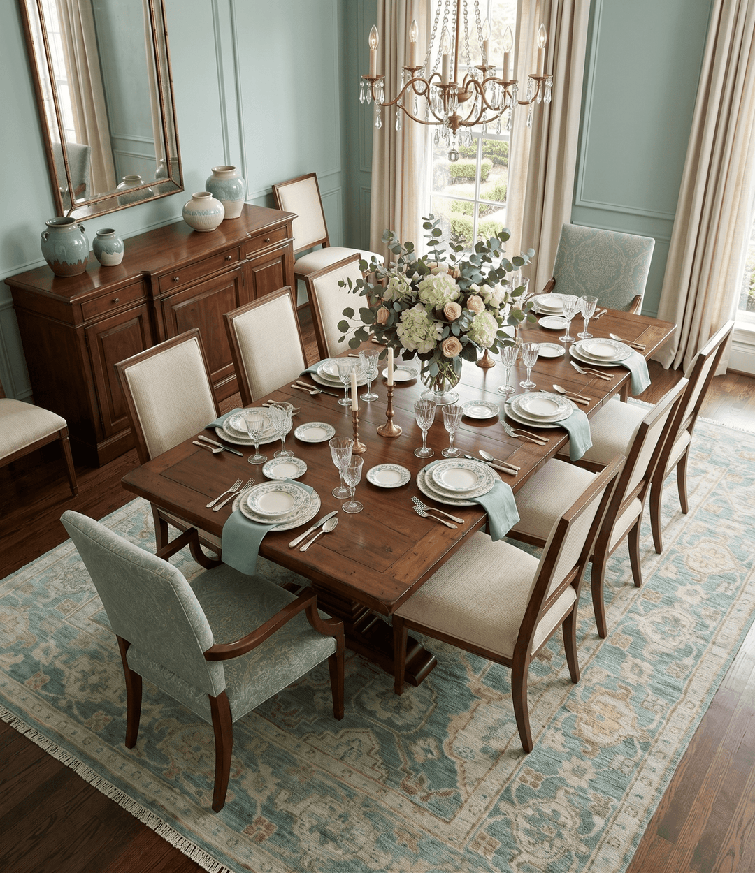 Hand Knotted Traditional Turkish Oushak Blue And Beige Wool Rug - The Rug Decor