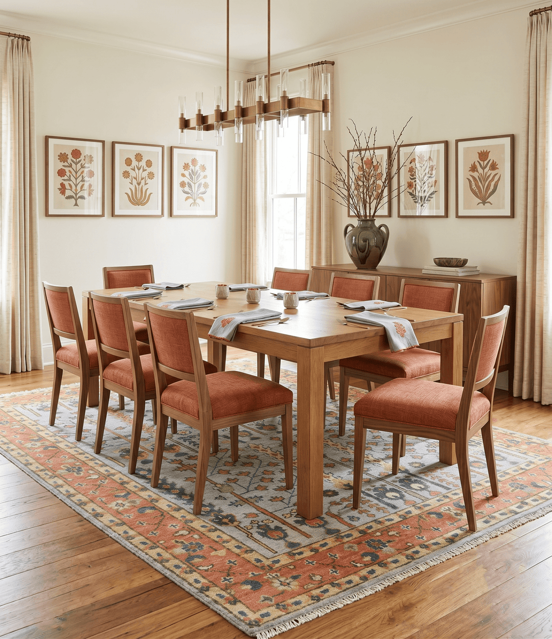 Hand Knotted Tree of Life Rust and Blue Traditional Turkish Design Wool Rug - The Rug Decor