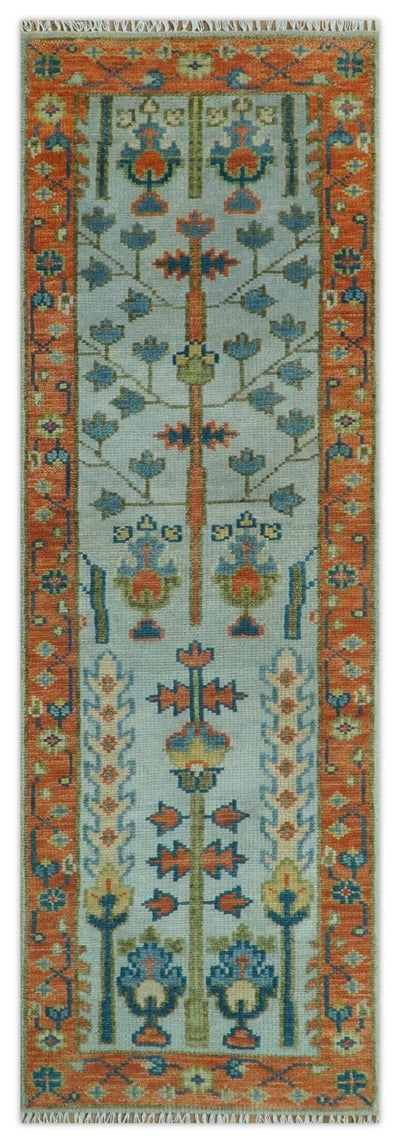 Hand Knotted Tree of Life Rust and Blue Traditional Turkish Design Wool Rug - The Rug Decor