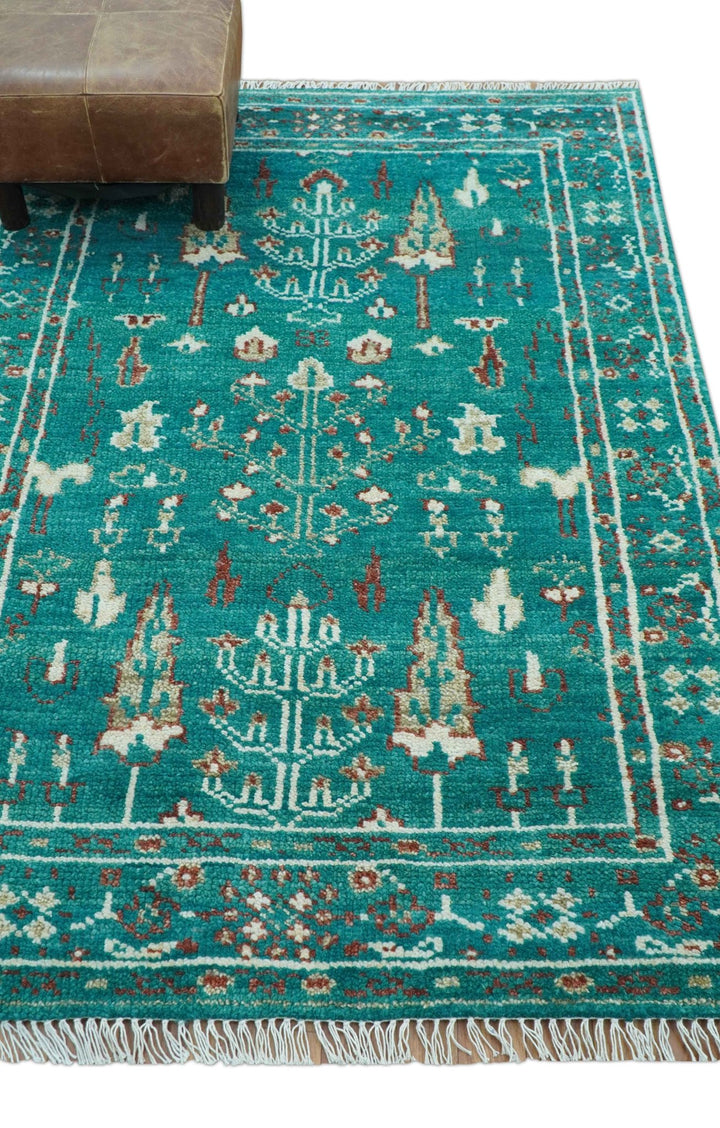 Hand knotted Tree of life Teal Traditional Style 4x6 Wool Area Rug - The Rug Decor