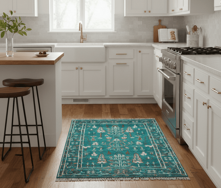 Hand knotted Tree of life Teal Traditional Style 4x6 Wool Area Rug - The Rug Decor