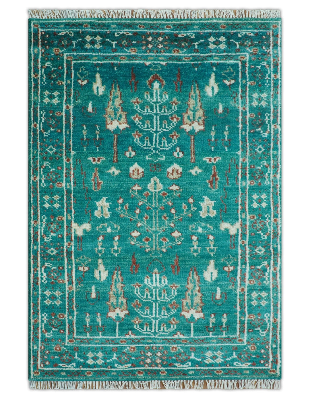 Hand knotted Tree of life Teal Traditional Style 4x6 Wool Area Rug - The Rug Decor