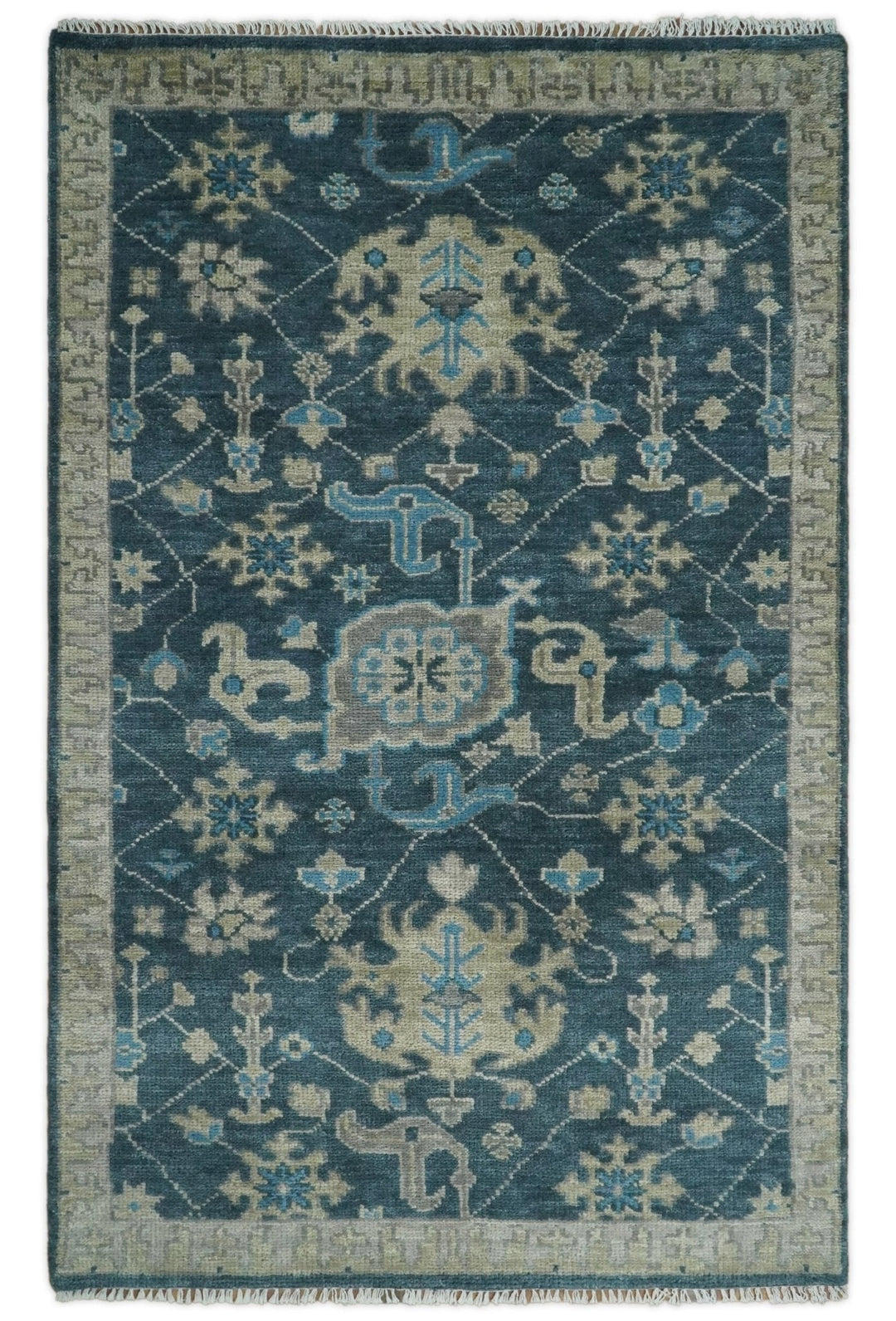 Hand Knotted Vintage Style Oriental Turkish Oushak Blue and Camel Multi Size Wool Area Rug - The Rug Decor