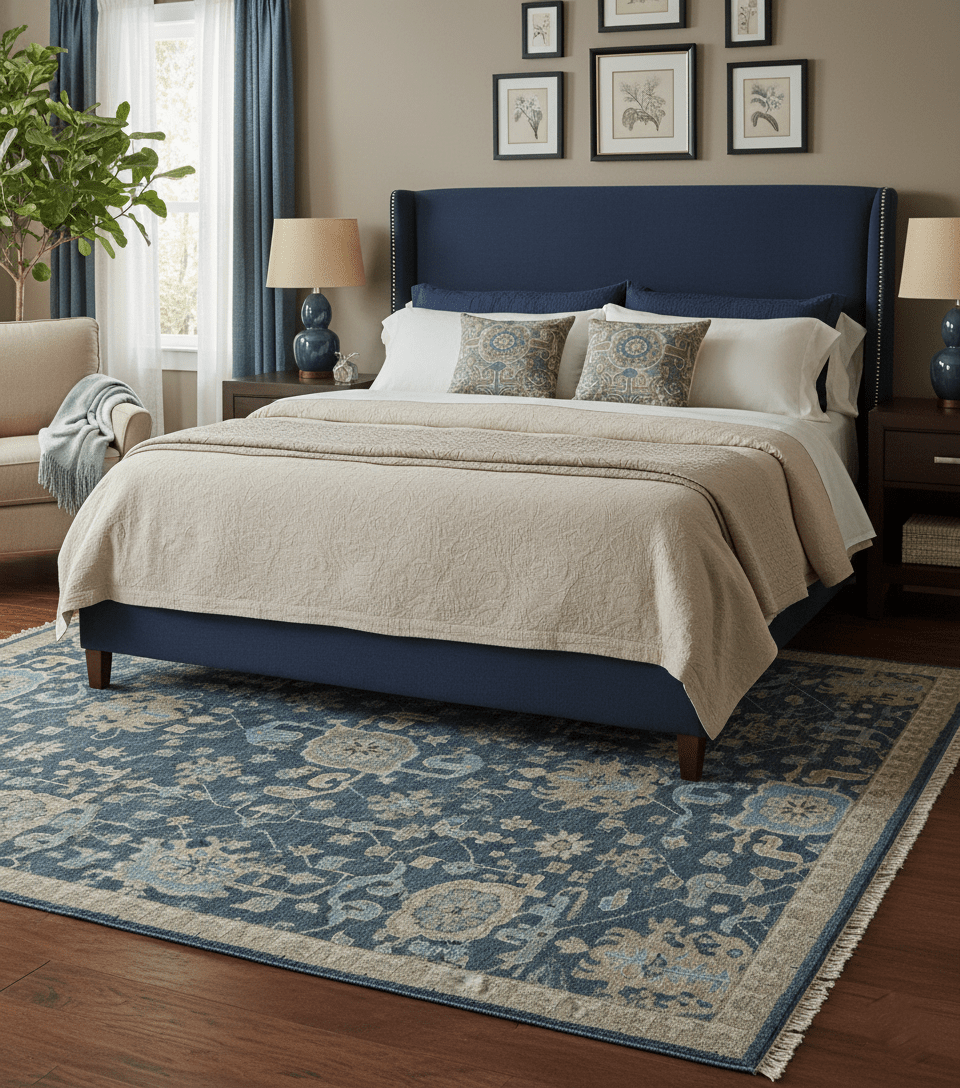 Hand Knotted Vintage Style Oriental Turkish Oushak Blue and Camel Multi Size Wool Area Rug - The Rug Decor