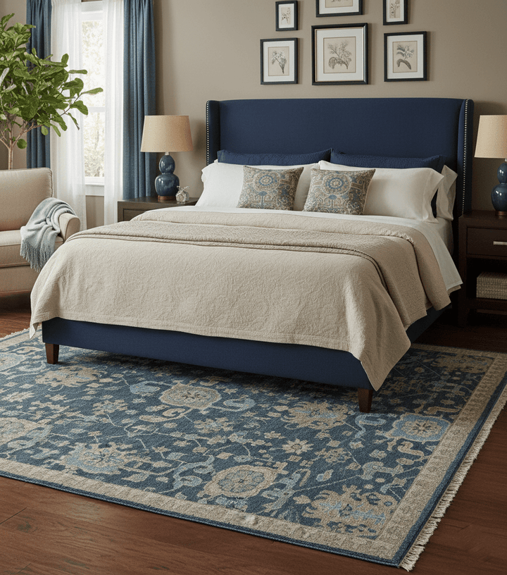 Hand Knotted Vintage Style Oriental Turkish Oushak Blue and Camel Multi Size Wool Area Rug - The Rug Decor