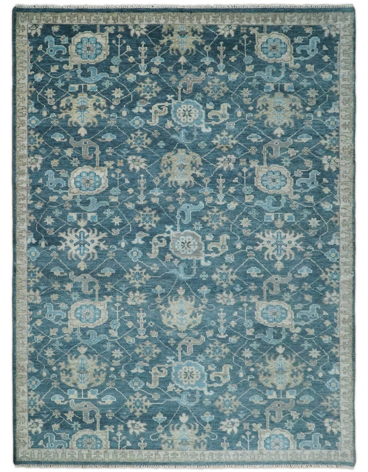 Hand Knotted Vintage Style Oriental Turkish Oushak Blue and Camel Multi Size Wool Area Rug - The Rug Decor