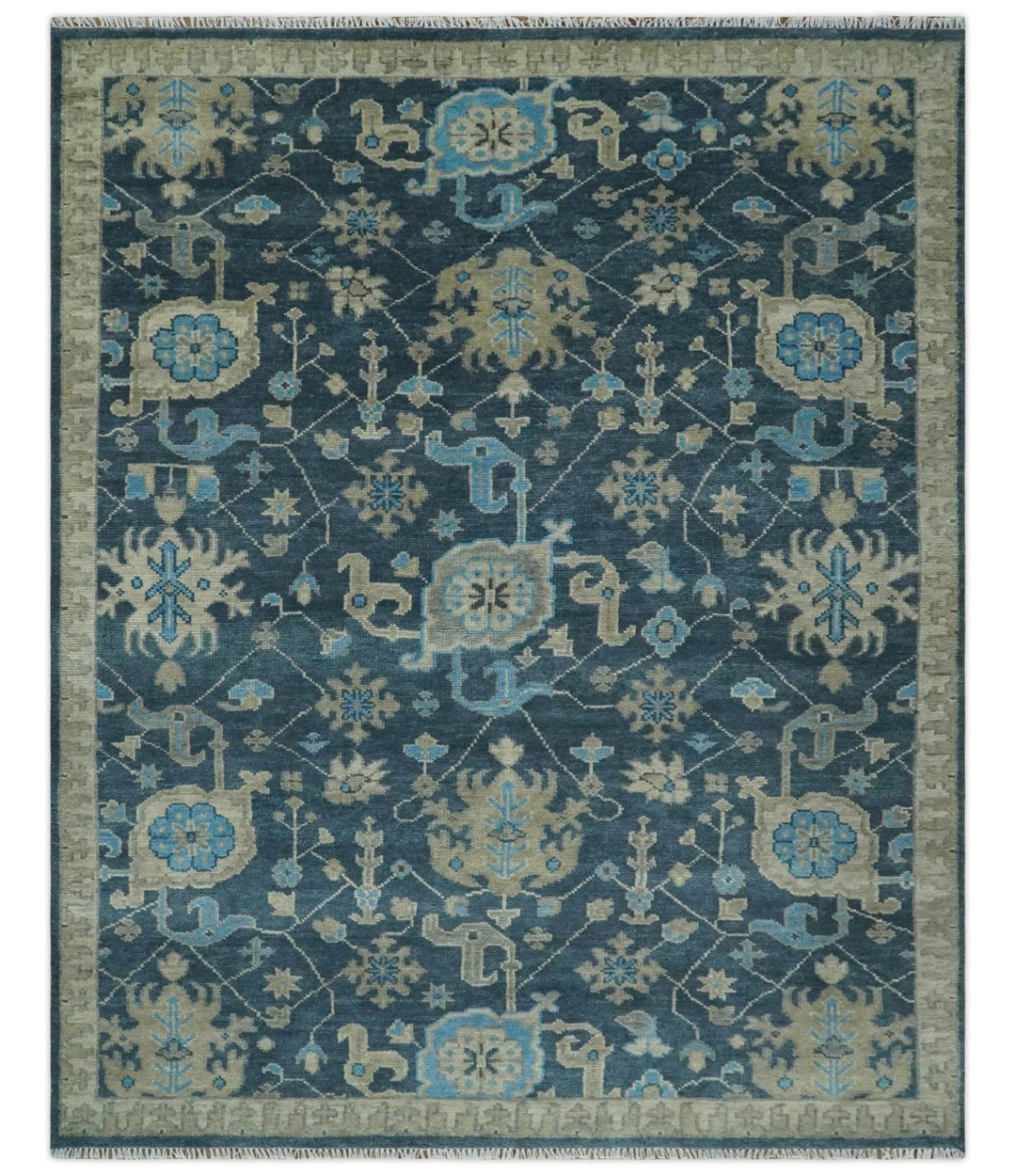 Hand Knotted Vintage Style Oriental Turkish Oushak Blue and Camel Multi Size Wool Area Rug - The Rug Decor