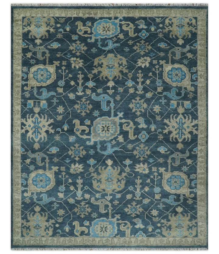 Hand Knotted Vintage Style Oriental Turkish Oushak Blue and Camel Multi Size Wool Area Rug - The Rug Decor