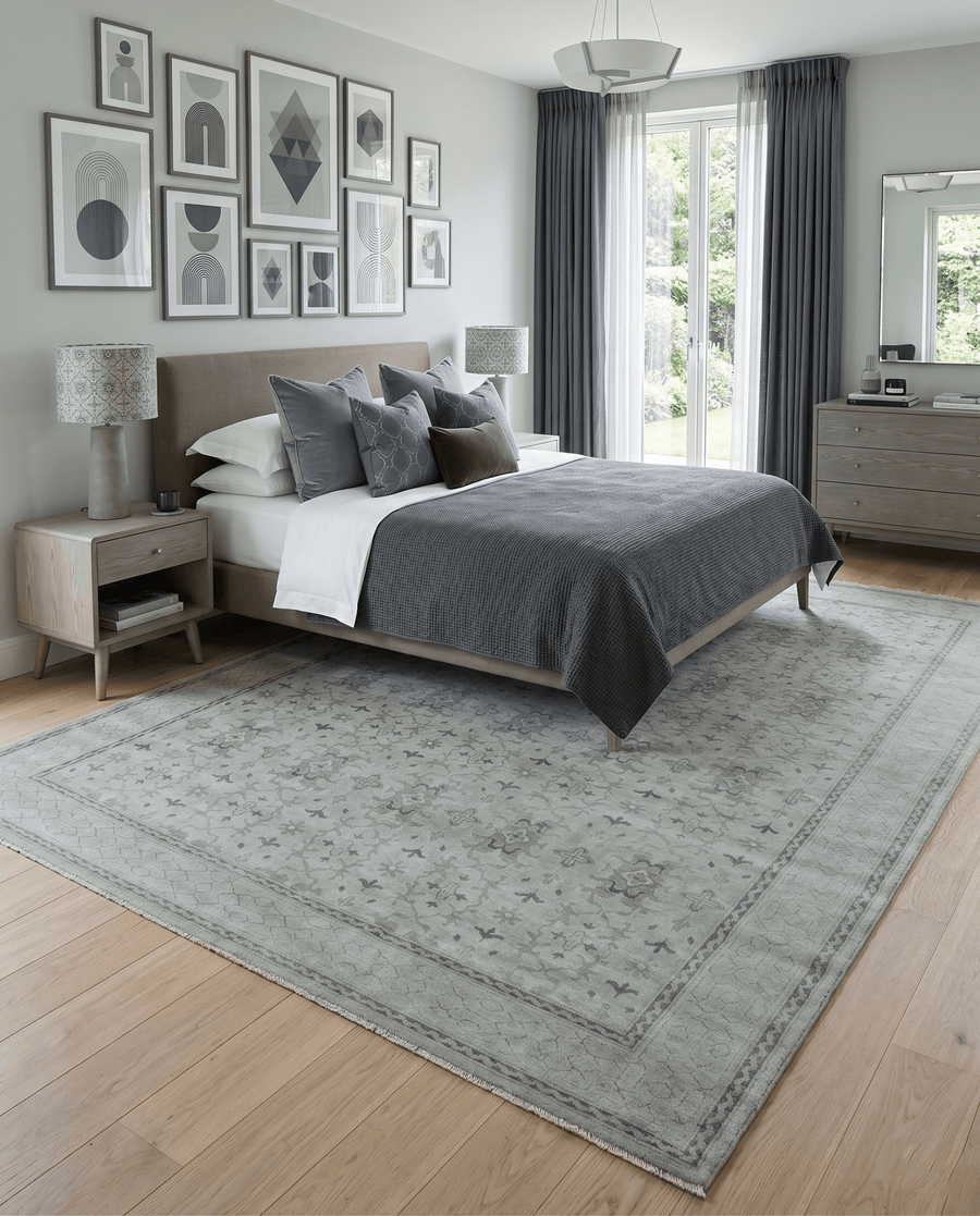 Hand Knotted Wool Blend Traditional Silver and Brown Area Rug - The Rug Decor